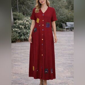 Country Wear Casuals By Lonnie G Star Vintage Red Midi Short Sleeve Dress Sz MP